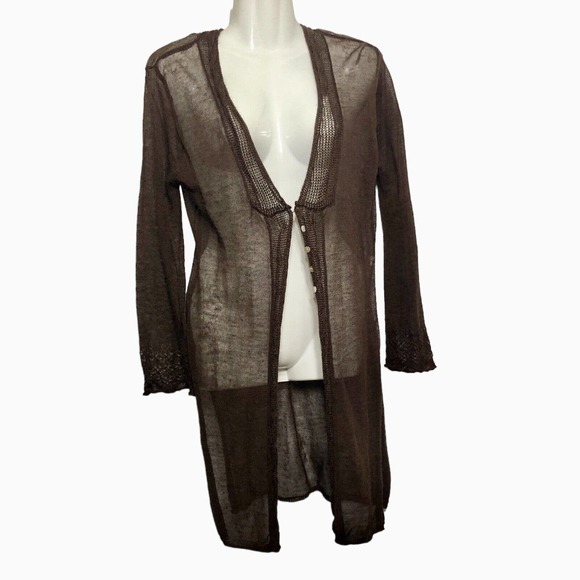Citron Santa Monica Sweater Brown Sheer Knit Cardigan Small - Picture 1 of 7